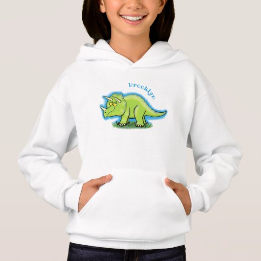 Cute happy green triceratops dinosaur cartoon (Voorkant)