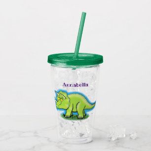 Cute happy green triceratops dinosaur cartoon acryl drinkbeker