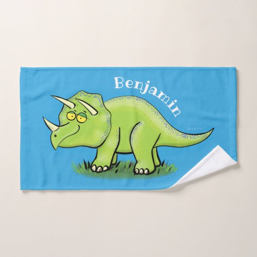 Cute happy green triceratops dinosaur cartoon bad handdoek (Handdoek)