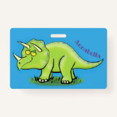 Cute happy green triceratops dinosaur cartoon badge (Achterkant)