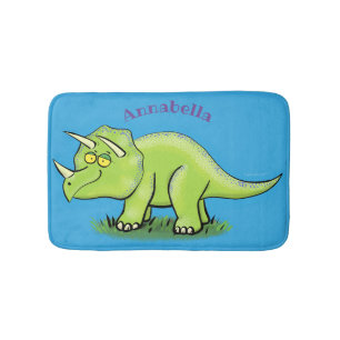 Cute happy green triceratops dinosaur cartoon badmat