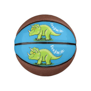 Cute happy green triceratops dinosaur cartoon basketbal