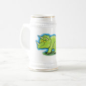 Cute happy green triceratops dinosaur cartoon bierpul (Voorkant links)