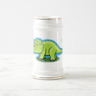 Cute happy green triceratops dinosaur cartoon bierpul