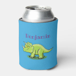 Cute happy green triceratops dinosaur cartoon blikjeskoeler