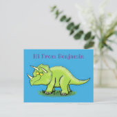 Cute happy green triceratops dinosaur cartoon briefkaart (Staand voorkant)