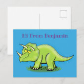 Cute happy green triceratops dinosaur cartoon briefkaart (Voorkant / Achterkant)