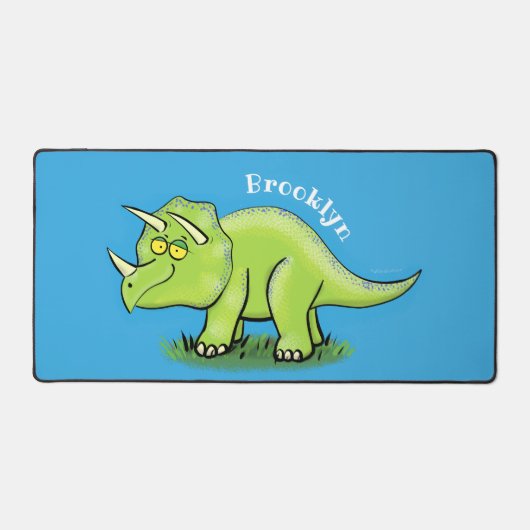Cute happy green triceratops dinosaur cartoon bureaumat (Voorkant)