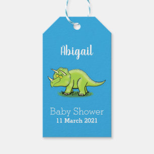 Cute happy green triceratops dinosaur cartoon cadeaulabel