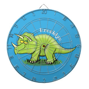 Cute happy green triceratops dinosaur cartoon dartbord