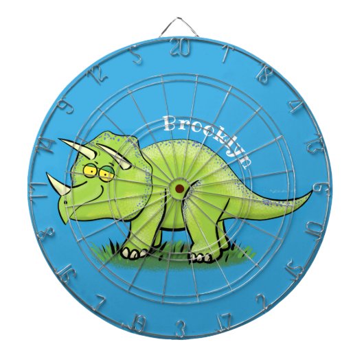 Cute happy green triceratops dinosaur cartoon dartbord (Voorkant)