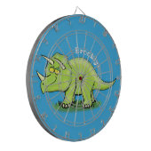 Cute happy green triceratops dinosaur cartoon dartbord (Voorkant Links)