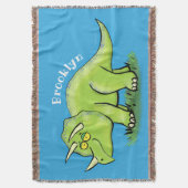 Cute happy green triceratops dinosaur cartoon deken (Voorkant Verticaal)