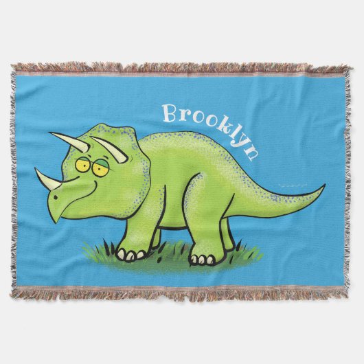 Cute happy green triceratops dinosaur cartoon deken (Voorkant)