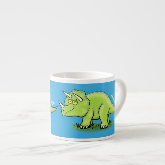 Cute happy green triceratops dinosaur cartoon espresso kop (Voorkant rechts)