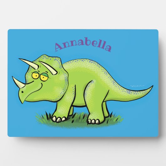 Cute happy green triceratops dinosaur cartoon fotoplaat (voorkant)
