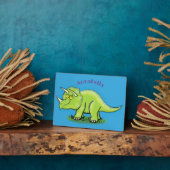 Cute happy green triceratops dinosaur cartoon fotoplaat (Zijkant)