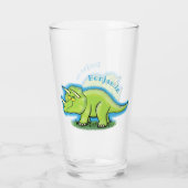 Cute happy green triceratops dinosaur cartoon glas (Achterkant)