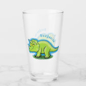 Cute happy green triceratops dinosaur cartoon glas (Voorkant)