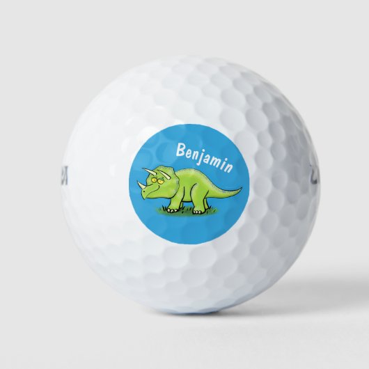 Cute happy green triceratops dinosaur cartoon golfballen (Voorkant)
