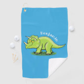 Cute happy green triceratops dinosaur cartoon golfhanddoek (Insitu)
