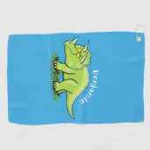 Cute happy green triceratops dinosaur cartoon golfhanddoek (Horizontaal)
