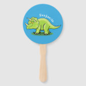 Cute happy green triceratops dinosaur cartoon handwaaier (Achterkant)