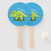 Cute happy green triceratops dinosaur cartoon handwaaier (Voorkant en achterkant)