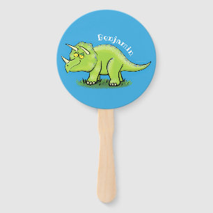 Cute happy green triceratops dinosaur cartoon handwaaier