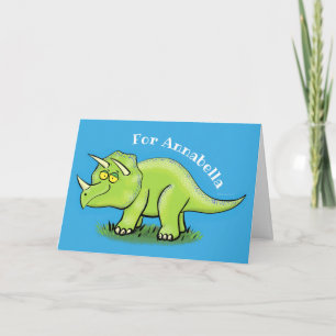 Cute happy green triceratops dinosaur cartoon kaart