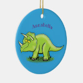 Cute happy green triceratops dinosaur cartoon keramisch ornament (Rechts)