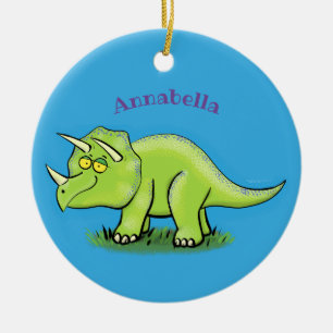 Cute happy green triceratops dinosaur cartoon keramisch ornament