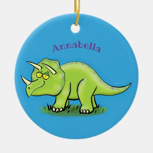 Cute happy green triceratops dinosaur cartoon keramisch ornament (Voorkant)