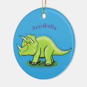 Cute happy green triceratops dinosaur cartoon keramisch ornament (Links)