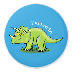 Cute happy green triceratops dinosaur cartoon keramische knop