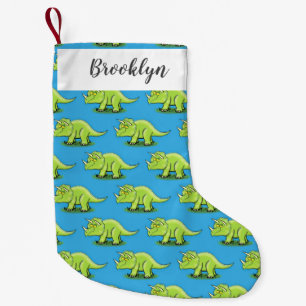 Cute happy green triceratops dinosaur cartoon kleine kerstsok