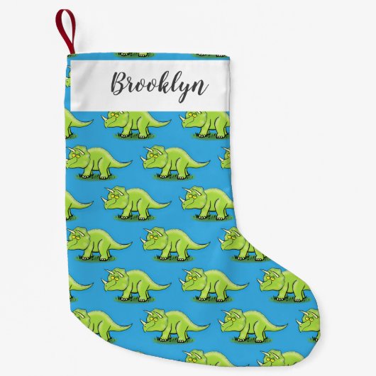Cute happy green triceratops dinosaur cartoon kleine kerstsok (Voorkant)