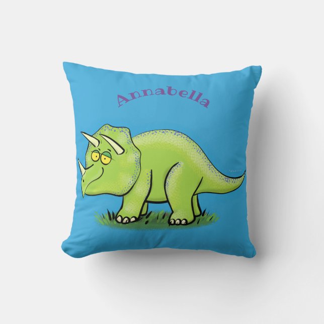 Cute happy green triceratops dinosaur cartoon kussen (Voorkant)