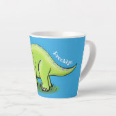 Cute happy green triceratops dinosaur cartoon latte mok (Rechterhoek)