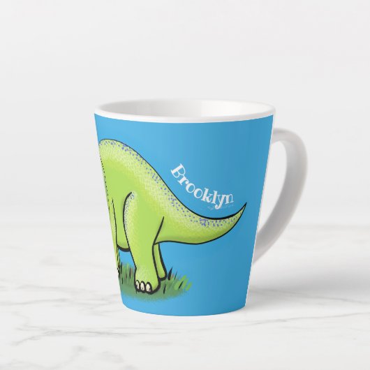 Cute happy green triceratops dinosaur cartoon latte mok (Rechterhoek)