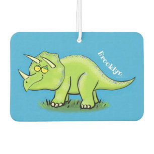 Cute happy green triceratops dinosaur cartoon luchtverfrisser
