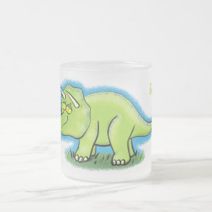 Cute happy green triceratops dinosaur cartoon matglas koffiemok