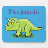Cute happy green triceratops dinosaur cartoon muismat (Voorkant)