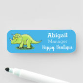 Cute happy green triceratops dinosaur cartoon naamplaatje (In situ)