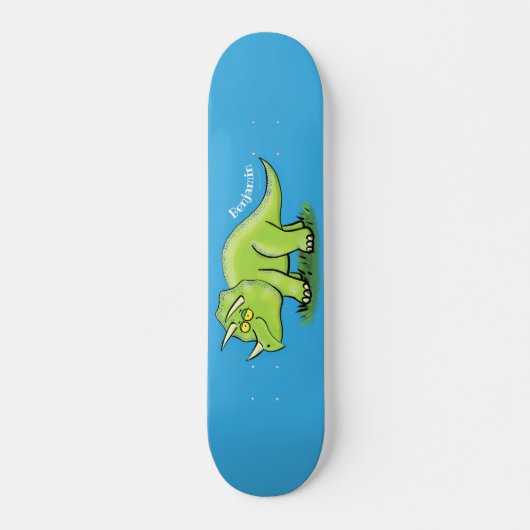 Cute happy green triceratops dinosaur cartoon persoonlijk skateboard (Voorkant)