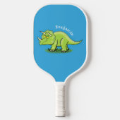 Cute happy green triceratops dinosaur cartoon pickleball paddle (Voorkant)