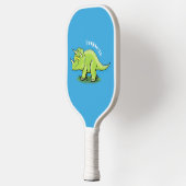 Cute happy green triceratops dinosaur cartoon pickleball paddle (Links)