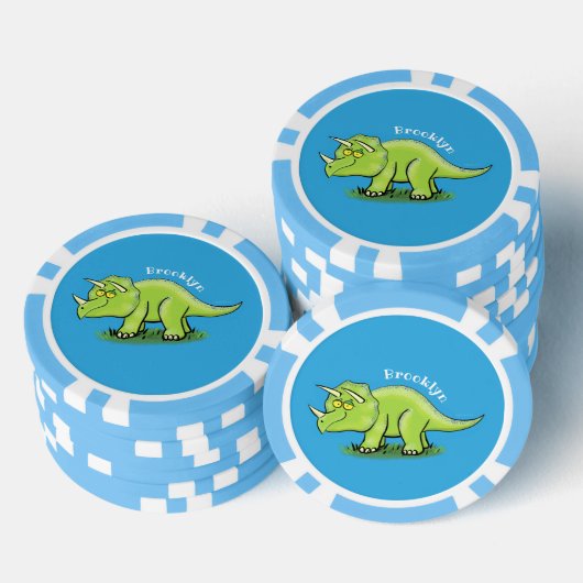 Cute happy green triceratops dinosaur cartoon poker chips (Opstapeling)