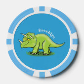 Cute happy green triceratops dinosaur cartoon poker chips (Voorkant)