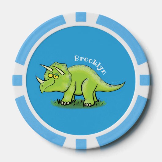 Cute happy green triceratops dinosaur cartoon poker chips (Voorkant)